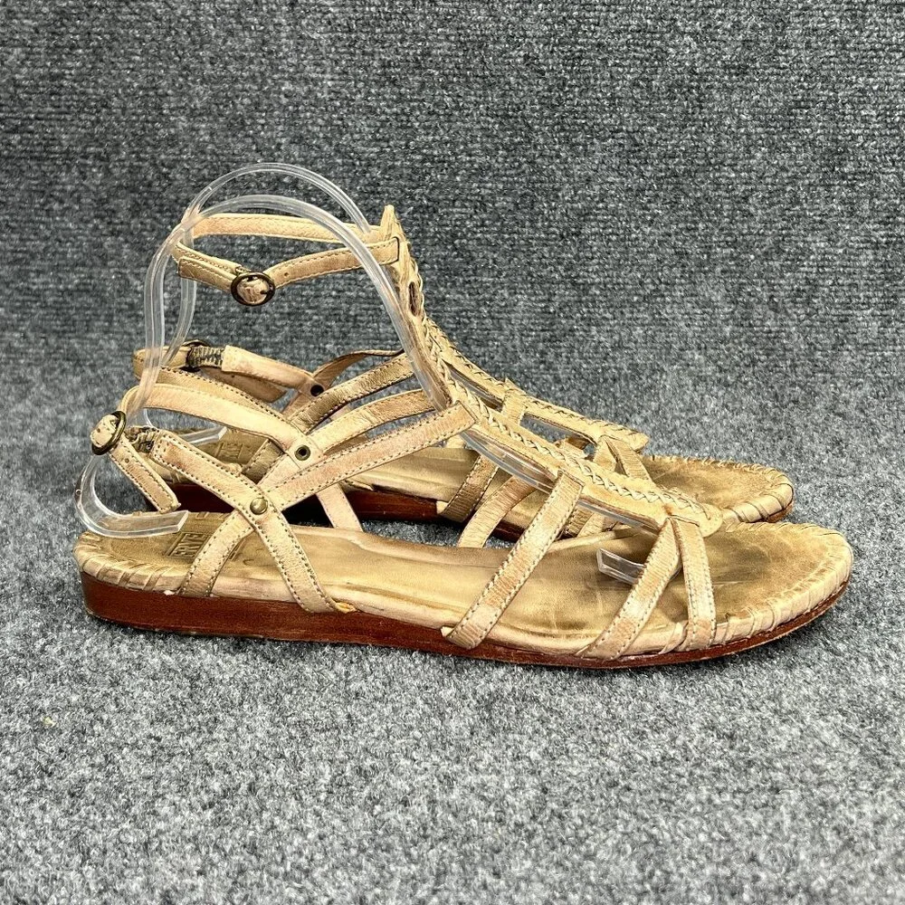 Frye Amelie X Stitch T-Strap Sandals Womens Size 10 Tan Leather Gladiator Buckle